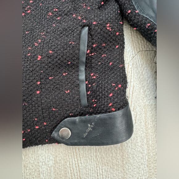 Express Faux Leather Jacket Cropped Tweed Motorcycle Edgy Urban Boho Biker Small - Picture 12 of 16